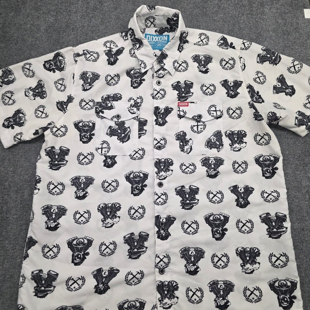 Dixxon Flannel Party Shirt Button Up White Black Motorcycle Engine Biker XL